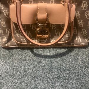 Dooney & Bourke Gray Signature Satchel with Tan Trim